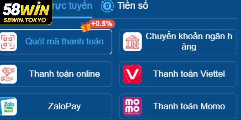 Danh sách ngân hàng hỗ trợ nạp tiền 58WIN